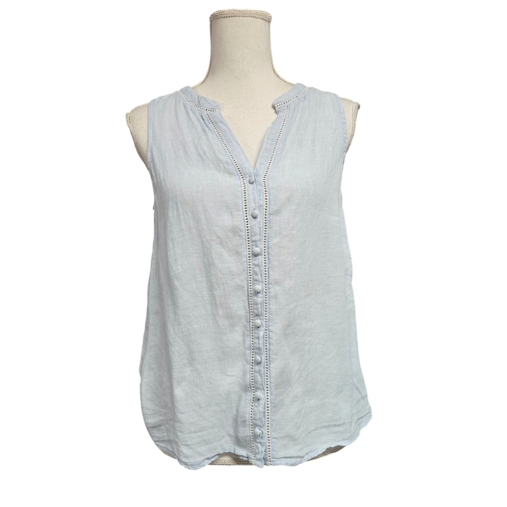 Joie 100% Linen Sleeveless Button Down Blouse Light Blue Women's Size S